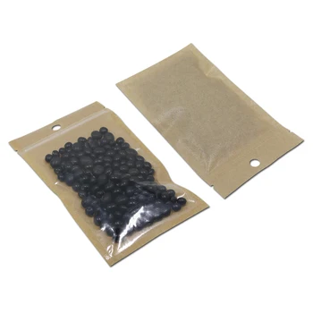 

3.9"x7.1" Resealable Zipper Kraft Paper Bag with Hang Hole Heat Seal Coffee Beans Dried Tea Storage Pouch Clear Plastic Packing