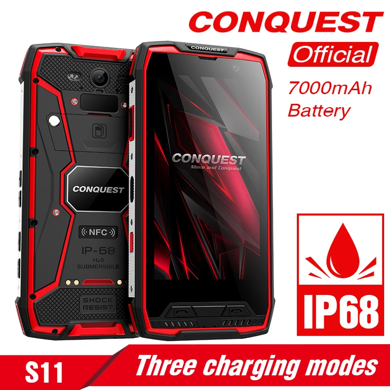 Conquest S11 IP68 прочный смартфон 16 МП 7000 мАч 6 ГБ 128 ГБ Восьмиядерный сканер отпечатков пальцев/распознавание лица NFC OTG Android мобильный телефон