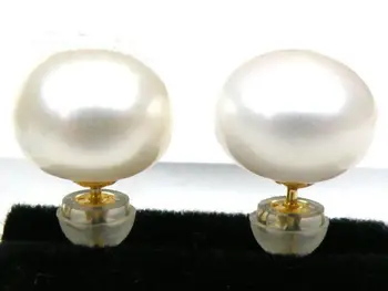 

18K Solid Yellow Gold Earring Genuine AAA+++ 10mm White Bread Pearl Earring