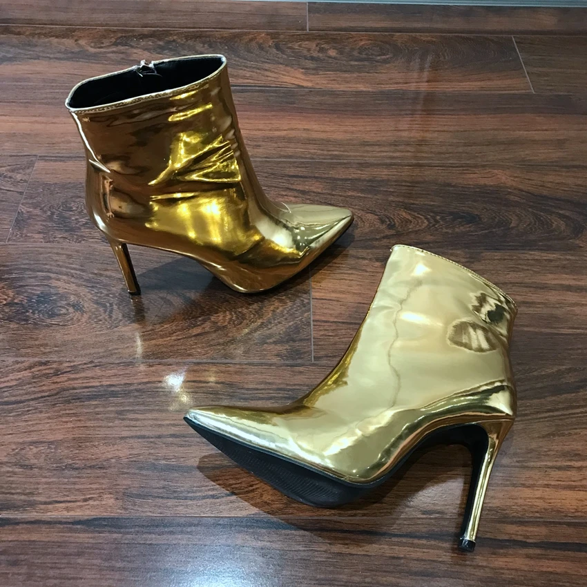 Г., Демисезонные женские ботинки пикантные ботильоны на высоком каблуке золотого и серебристого цветов, женская обувь, пикантная женская обувь на высоком каблуке