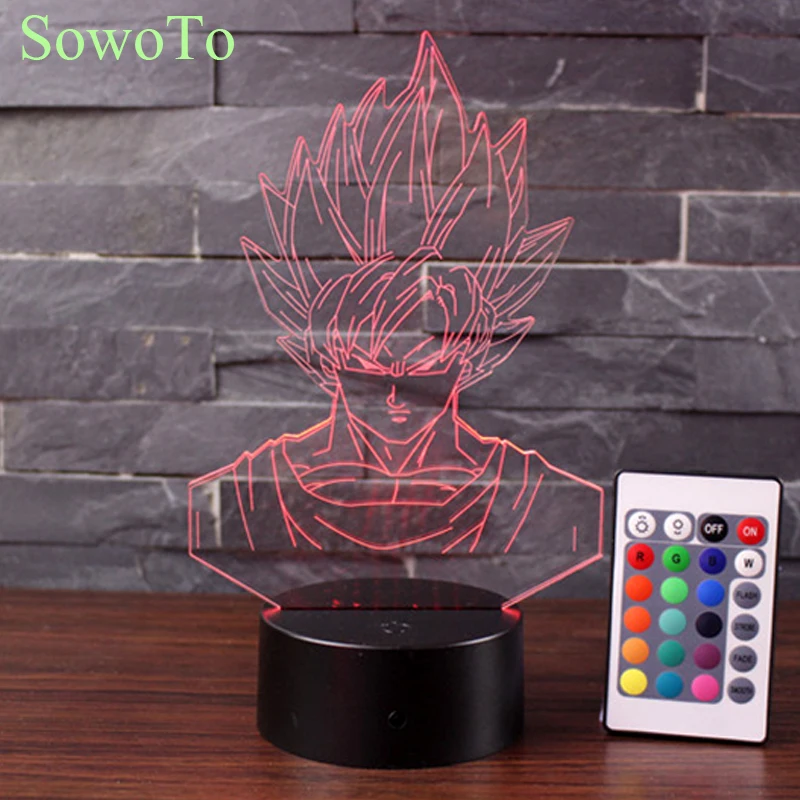 Dragon Ball Z Супер Saiyan God экшен фигурка Гоку 3D настольная лампа 7 цветов Изменение