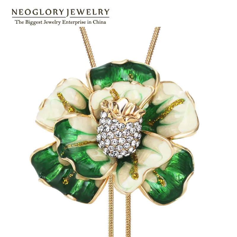 

Neoglory Czech Rhinestone Enamel Long Necklaces & Pendants Light Yellow Gold Color for Women Jewelry Charm Party
