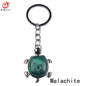 Natural stone key chain turtle animal tortoise metal crystal agate semi precious stones Christmas gifts to girls and boys