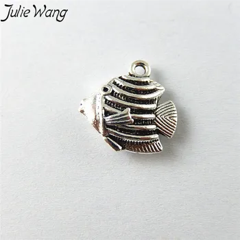 

Julie Wang 10pcs/pack Ancient Silver Small Goldfish Southeast Asia Tropical Fish Shape Pendant Jewelry Accessories Cute Lovely