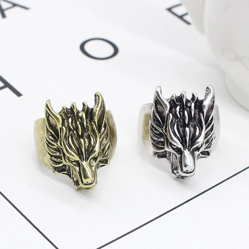 Мужское кольцо в стиле панк Золотое с волком ретро|rings for women|ring forhead ring |