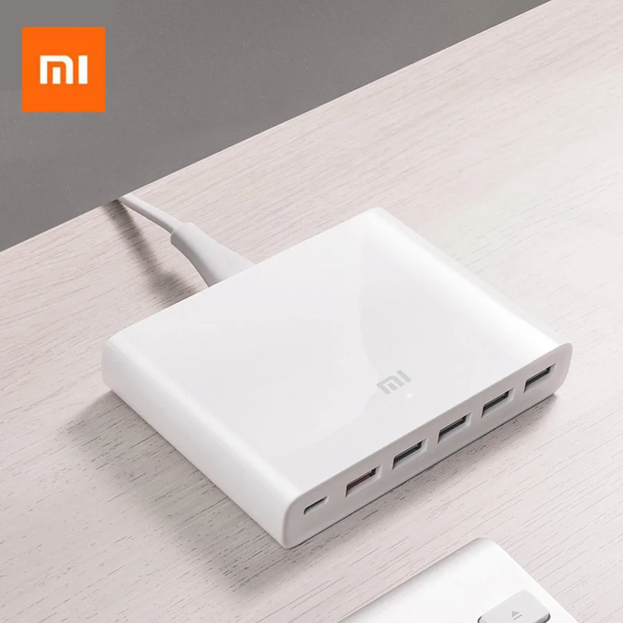 Оригинальный Xiaomi Mi USB-C 60 Вт Зарядное устройство Smart 3,0 быстрое зарядное устройство type-C & USB-A 6 порты вывода двойной QC 18 Вт x 2 + 24 Вт (5 В = 2.4A MAX)