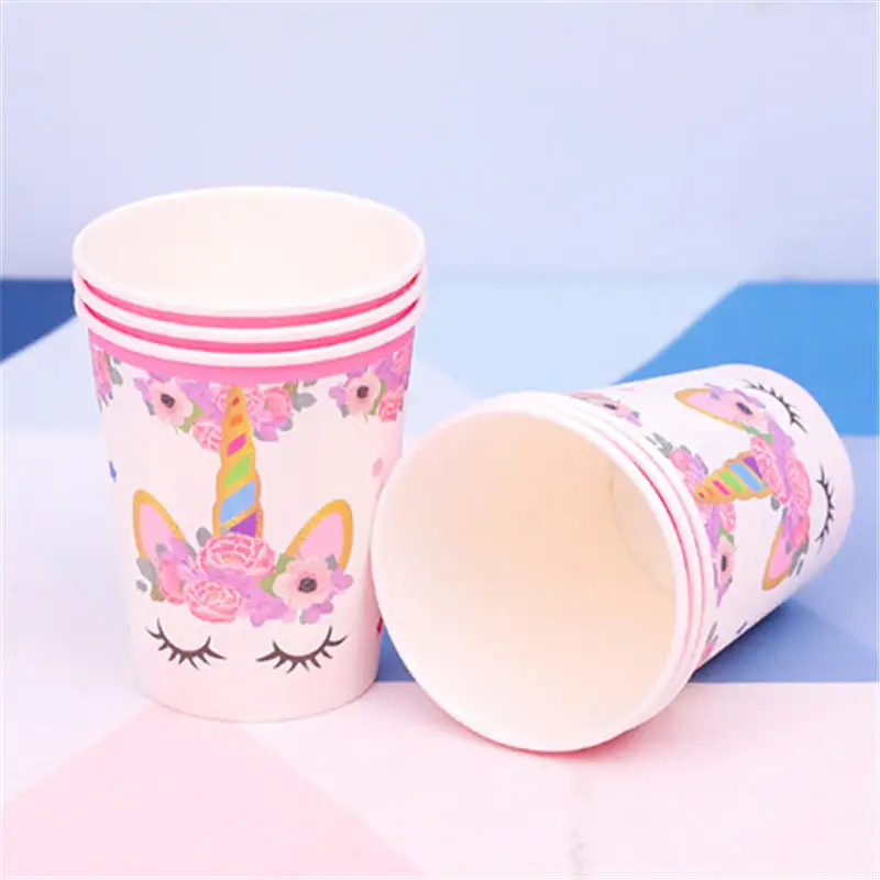

6-pcs Paper Cup Unicorn Party Disposable Tableware Children Birthday Decoration Baby Shower Holiday Tableware Party Supplies