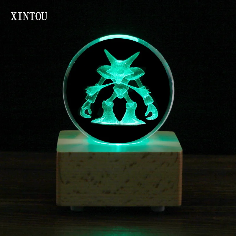 

XINTOU 3D Pokemon Terrarium Figurines Laser Engraved Crystal Ball 80mm Wooden Bluetooth Speaker Music Box Fairy DIY Craft Gift