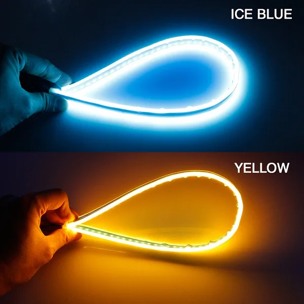 Ice Blue turn Yellow OKEEN 2x ультратонкие автомобили DRL светодиодный дневные ходовые огни белый указатель поворота желтый направляющая полоса для сборки фар Прямая поставка - Цвет: Ice Blue turn Yellow