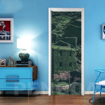 

Print Art 3D Renew Door Stickers Home Decor Building Tree Landscape PVC Mural Paper Picture Self Adhesive Waterproof Wallpaper