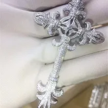 Vecalon уникальный цветок крест кулон 925 пробы серебро 5А Cz каменный крест кулон ожерелье для женщин мужские вечерние свадебные ювелирные изделия