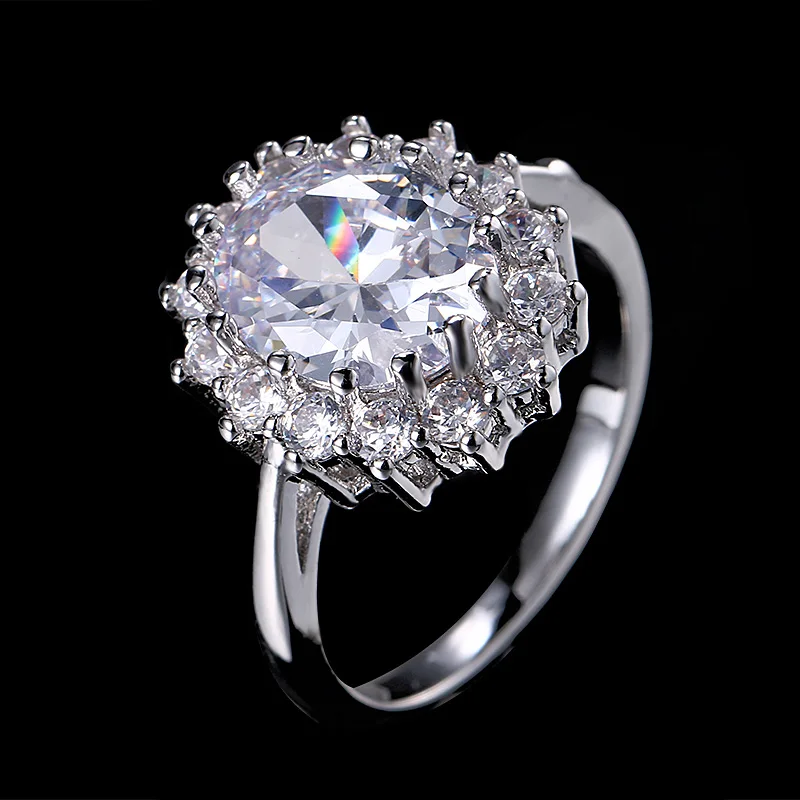 Классические овальные обручальные кольца с кубическим цирконием, вечерние, синий, красный, зеленый камень, большие кольца с кристаллами для женщин, ювелирные изделия для женщин AR099 - Цвет основного камня: White