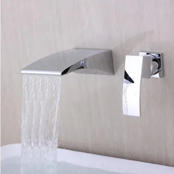 

Contemporary Wall-mounted Waterfall Chrome Finish Curve Spout Bathroom Faucet