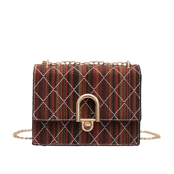 

2019 new Korean version of the wild fashion chain women's bag cloth pattern shoulder slung small square bag