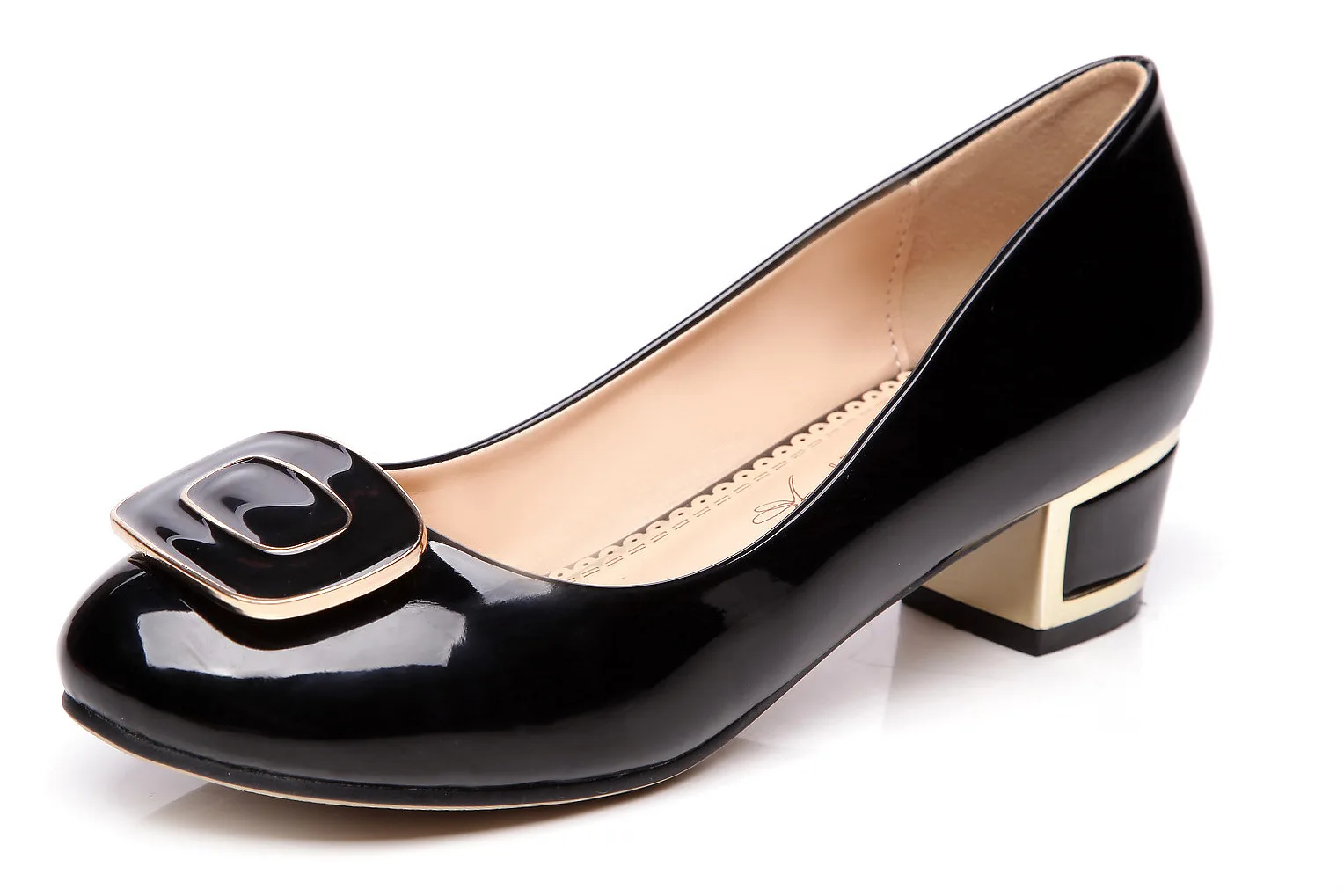 New Fashion Mid Heels Women Heeled Shoes Metal Design Elegant Women's