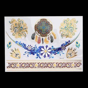 

1pc Body Art Jewelry Flash Tattoo Metallic Gold Silver Temporary YH-117 Arabic Fish Feather Necklace Choker Exotic Tatoo Sticker