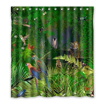 

Tropical Jungle Shower Curtains Parrot Tigers Eco-friendly Waterproof Fabric Bathroom Curtains For Home Decor