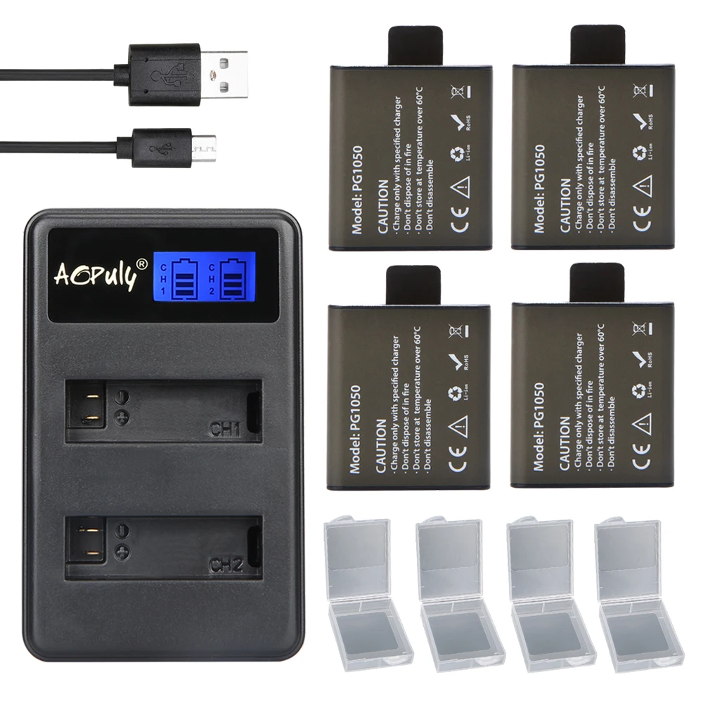 4Pcs 1050mAh Rechargable font b Camera b font Battery PG1050 Dual Charger For Sports font b
