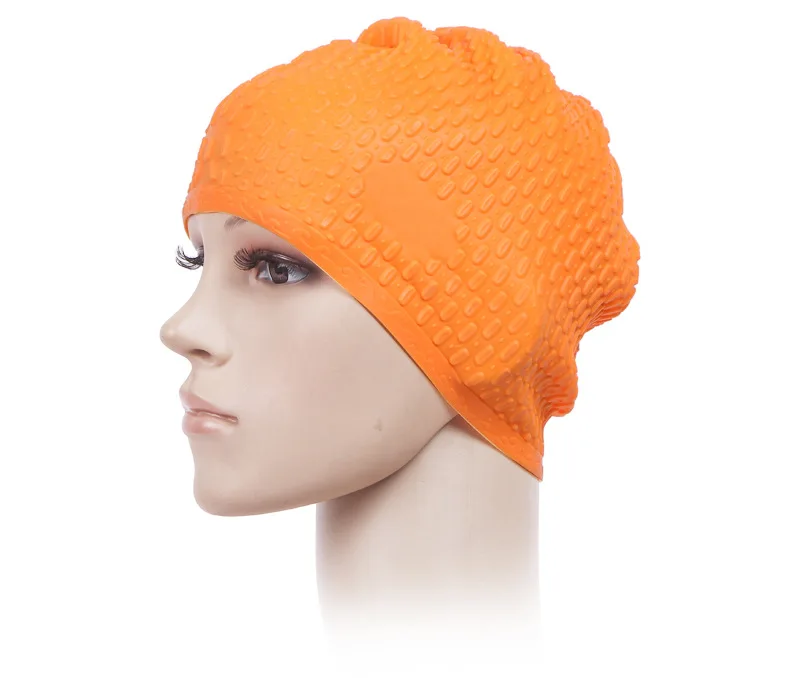Эластичные гибкие силиконовые водонепроницаемые длинные волосы защита ушей Плавательный Бассейн Водные виды спорта капля плавание Кепка шапка для мужчин и женщин - Цвет: Orange