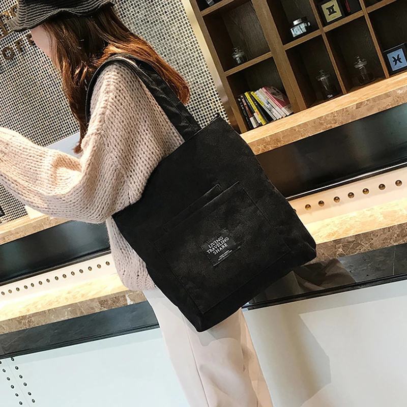  Women Corduroy Canvas Tote Ladies Casual Shoulder Bag Foldable Shopping Bags Beach Bag Cotton Cloth - 32954875885