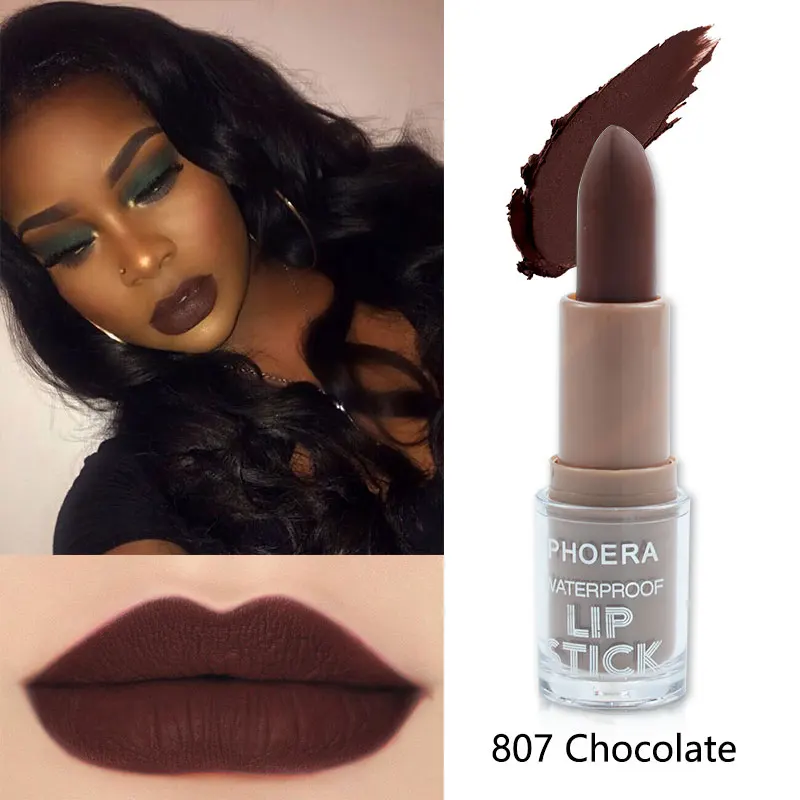 PHOERA 14 Colors Long-lasting Matte Lipstick Set Waterproof Moisturizing Non-Stick Cup Does Not Fade Lip Maquillaje TSLM2 - Цвет: 807-Chocolate