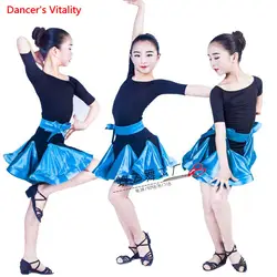 Обувь для девочек Костюмы для латиноамериканских танцев Танцы Производительность одежда Половина рукава платья для детей/Обувь для