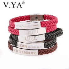 Персональный именной браслет для мужчин лазерное выгравированное Имя ID браслет из нержавеющей стали мягкий кожаный плетеный браслет на заказ