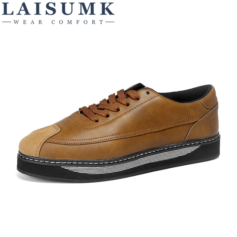 

2019 LAISUMK Men Casual Shoes Fashion Simple Designer Men Shoes PU Leather Light Comfortable Flats