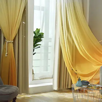 

1 PC Gradient Color Curtain Tulle Blackout Window Sheer Curtain For Living Room Bedroom Kitchen Window Panel European Style