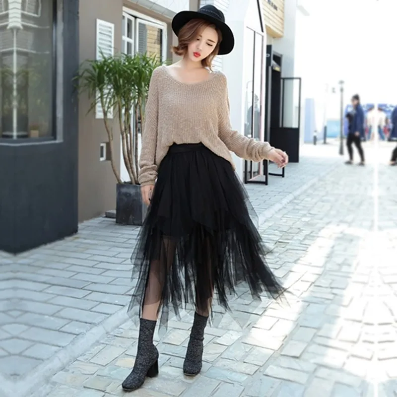 2017-Tulle-Skirts-Womens-Fashion-Elastic-High-Waist-mesh-Tutu-Skirt-pleated-long-skirts-Midi-Skirt (1)