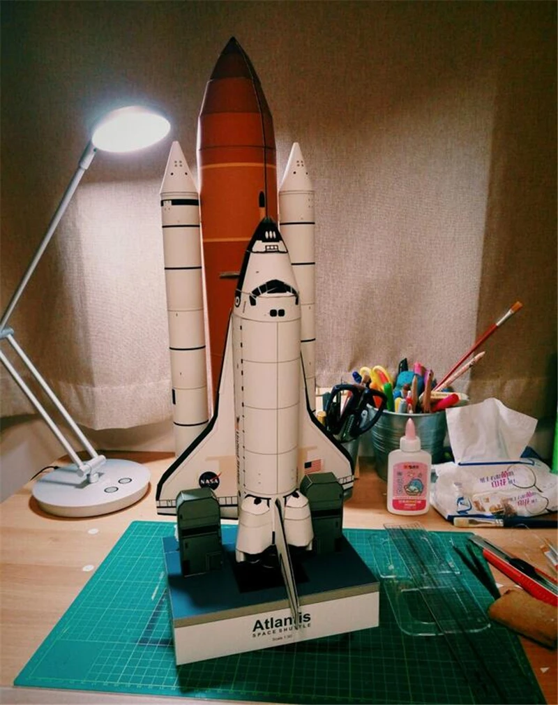 Free Shipping Space Shuttle Atlantis Puzzle Handmade Paper Model Rocket 1150 Scale High 34cm