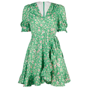 

2020 summer new puff sleeve V-neck small floral dress