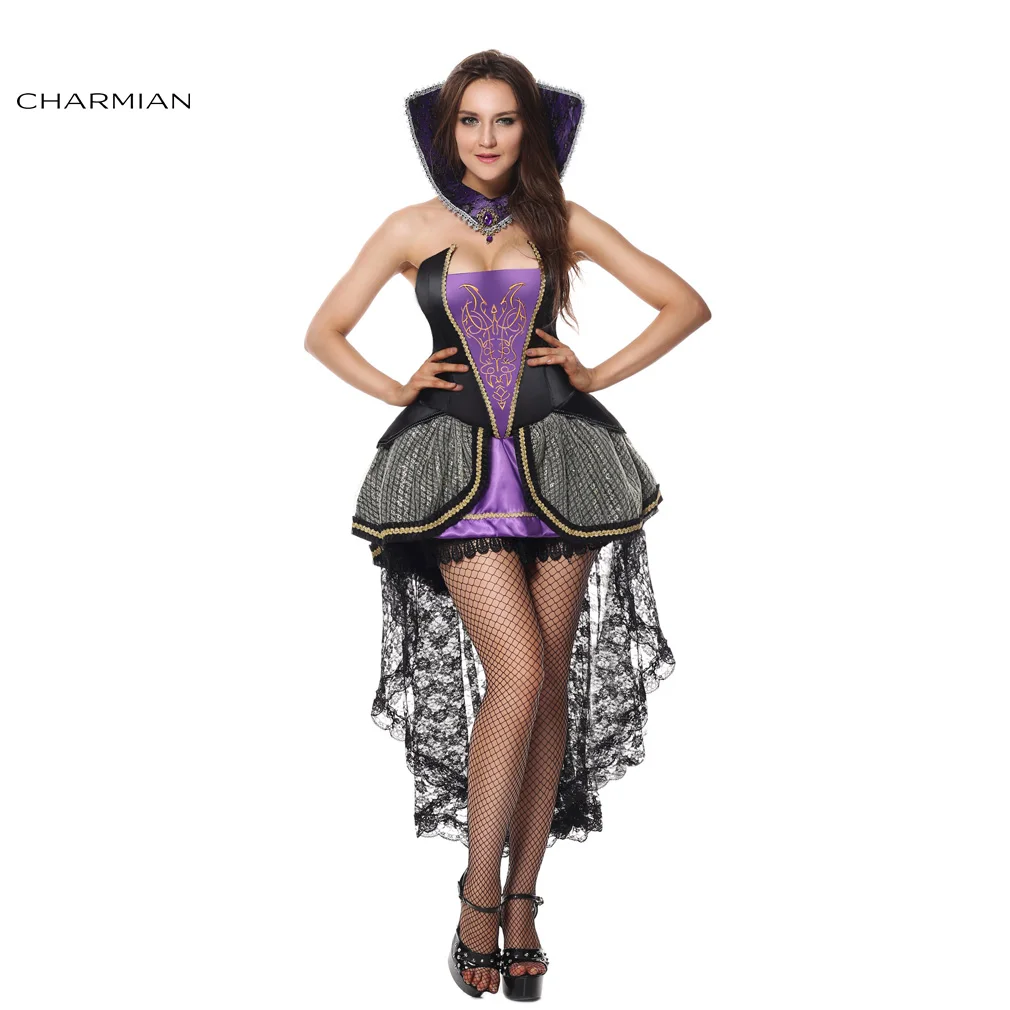 Charmian костюм на Хеллоуин для женщин вампир злой королевы карнавальный костюм Fantasias Feminina Para Festa