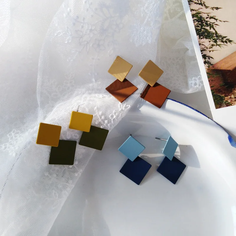 

SOHOT New Splice Color Square Women Stud Earrings Chic Trendy Minimalist Style Korean Fashion Charming Jewelry Brincos