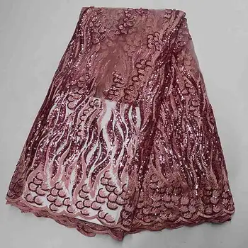 

Nigeria Net Lace Fabric With Sequins 2019 High quality Embroidery Design African French Tulle Mesh Lace Fabric For Wedding Dress