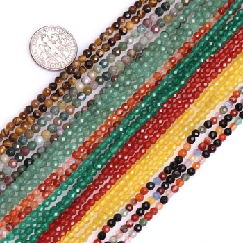 

Gem-inside 3mm Natural Stone Beads Faceted Round Beads Tiny Small Spacer Seed Beads For Jewelry Making Beads 15" DIY Beads