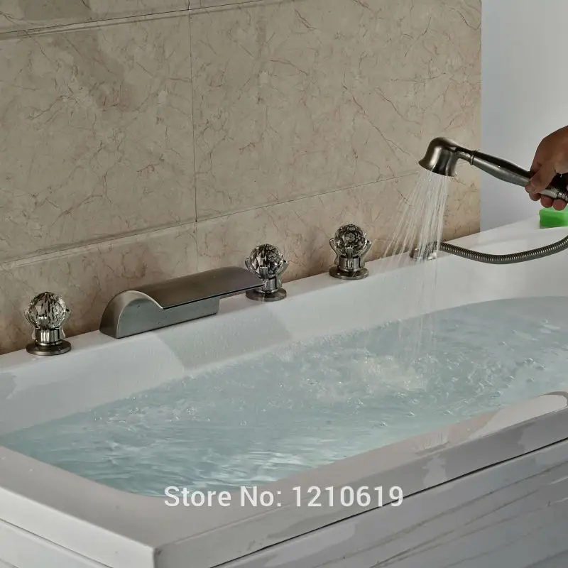 

Newly Crystal Shower Tub Faucet Mixer Tap Nickel Brushed Deck Mount Bathtub Mixer Faucet Tap w/ Hand Shower