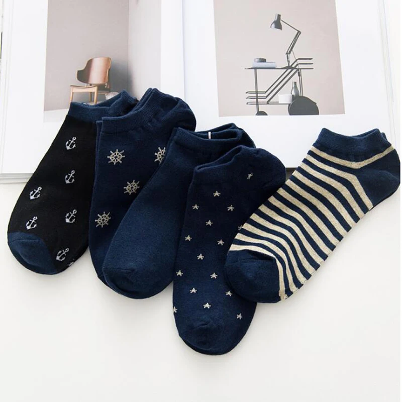 

5pairs Summer Stripe Star Men's Socks Invisible Short Socks Ankle Navy Breathable Funny Socks Men Casual Soft Boat Socks Male