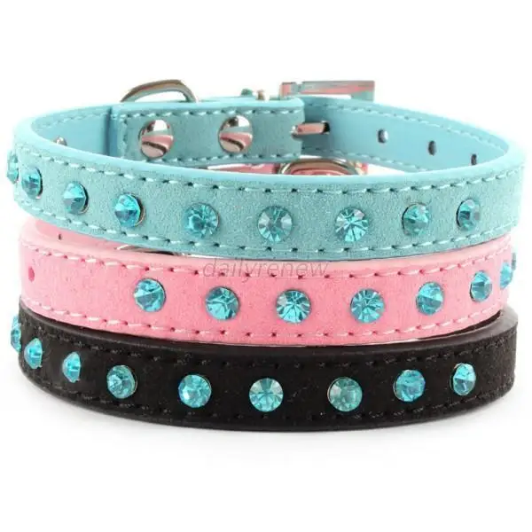 Pet Dog Adjustable Bling Crystal Leather Choker Collars Puppy Fashion Necklace