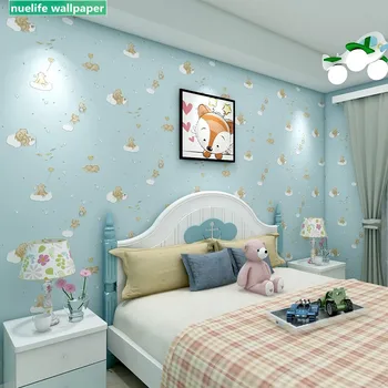 

Cartoon pink blue bear non-woven wallpaper kids room girl boy baby living room bedroom decoration wallpaper
