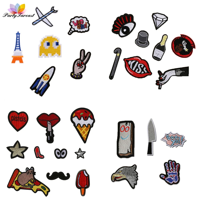 

PF Embroidered Iron On Patches Thermo-adhesive Applique Patch for Clothing DIY Fabric Stickers Badges for Costume Accessories