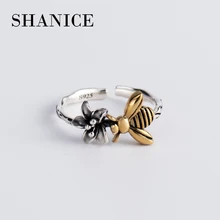 SHANICE подлинное 925 пробы Серебряное Открытое кольцо в форме милой пчелы кольцо на палец женское винтажное Стерлинговое Серебро и Золотое ювелирное изделие