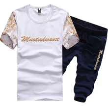 Sommer männlichen feinem buchstaben gedruckt stretch freizeit kurzarm T-shirts + shorts Mens casual bewegung anzüge Sets