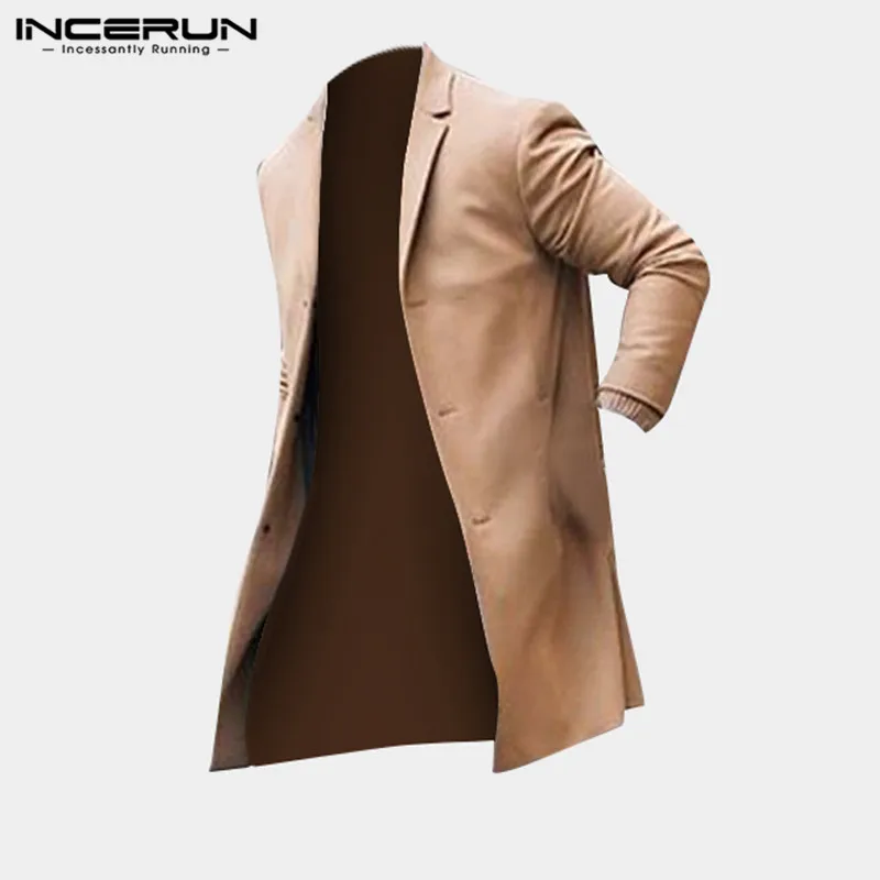 Fashion Winter Men's Trench Long Jackets Coats Overcoat Classic Jackets Solid Slim Fit Outwear Hombre Men Clothes Khaki Black