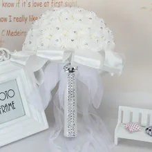 AYiCuthia красивые Белый Кот Люкс для невесты цветок Букеты Свадебные Искусственный цветок розы Букет кристалл букет невесты