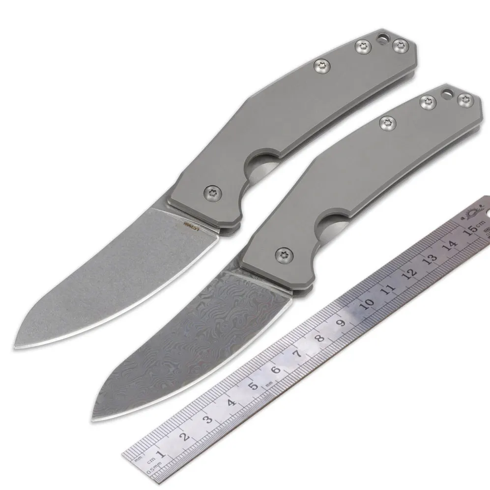 

58-60HRC D2 or Damascus blade Titanium alloy handle EDC folding knife camping survival knife utility tool hunting tactical knife
