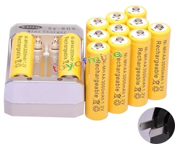 

12x AA 3000mAh 1.2V Ni-MH Rechargeable Battery Yellow for RC Toys Camera + Charger Plug