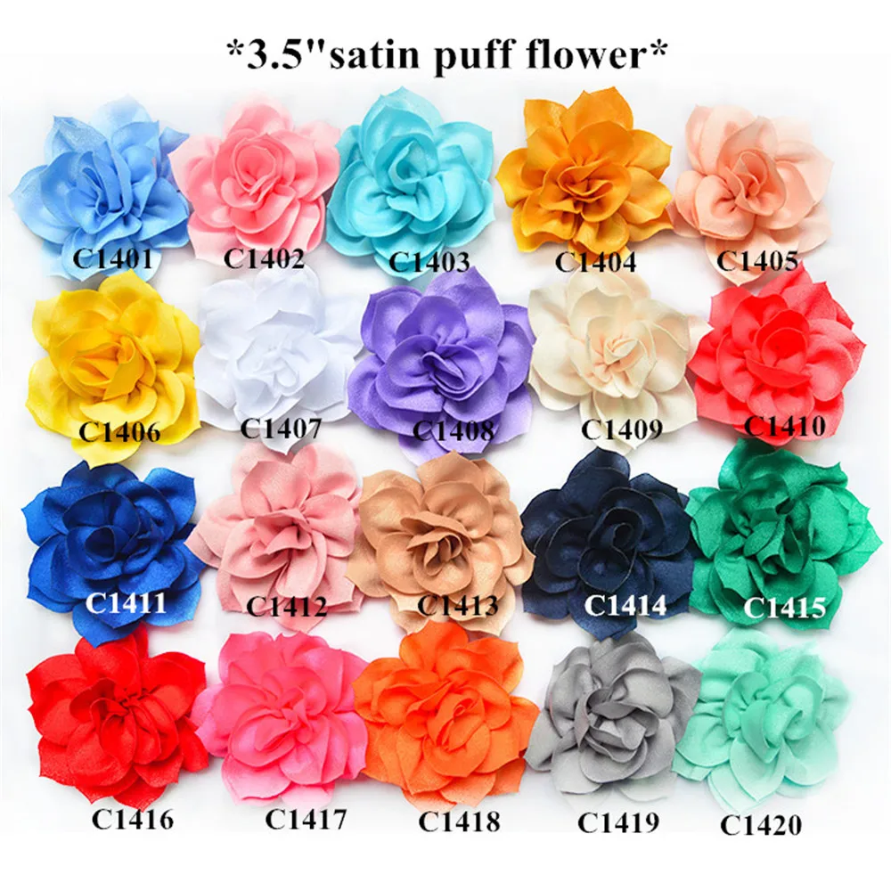 

3.5 inch Sequin satin fabric flower 50pcs / lot Handmade artificial craft chiffon shabby flower hair accessories