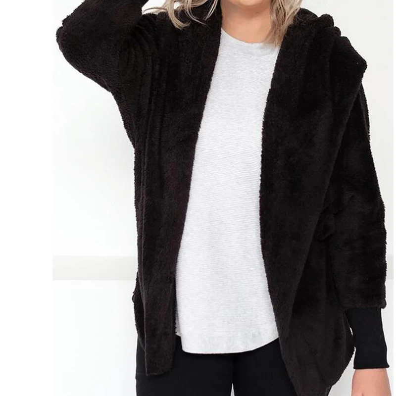 Women Autumn Winter Fleece Coat Long Sleeve Loose Fluffy