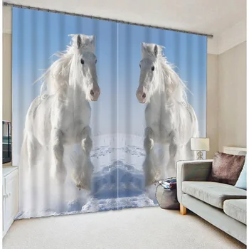 

White Horses Running 3D Painting Blackout Curtains Office Bedding Room Living Room Sunshade Window Bedding Custom-made Size